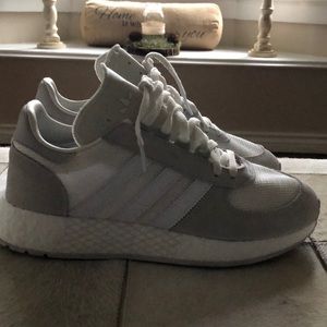 Adidas white on white sneakers